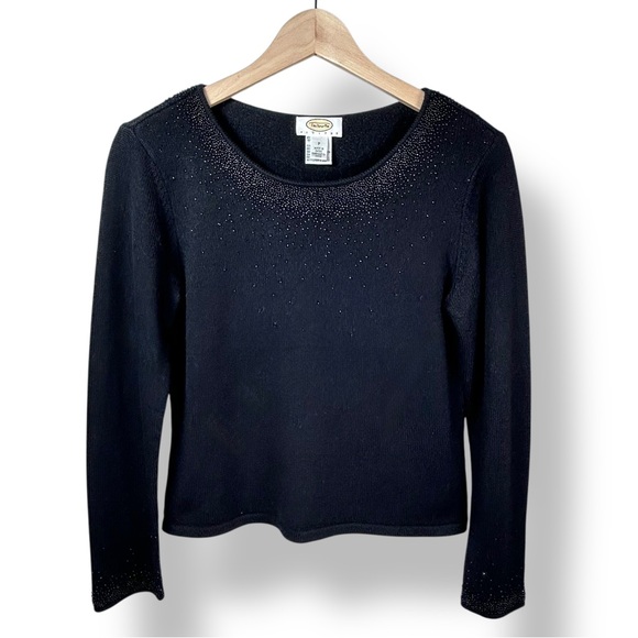 4/$20 Talbots Petite Silk Cashmere Beaded Sweater Black Long Sleeve Top PS - Picture 3 of 6